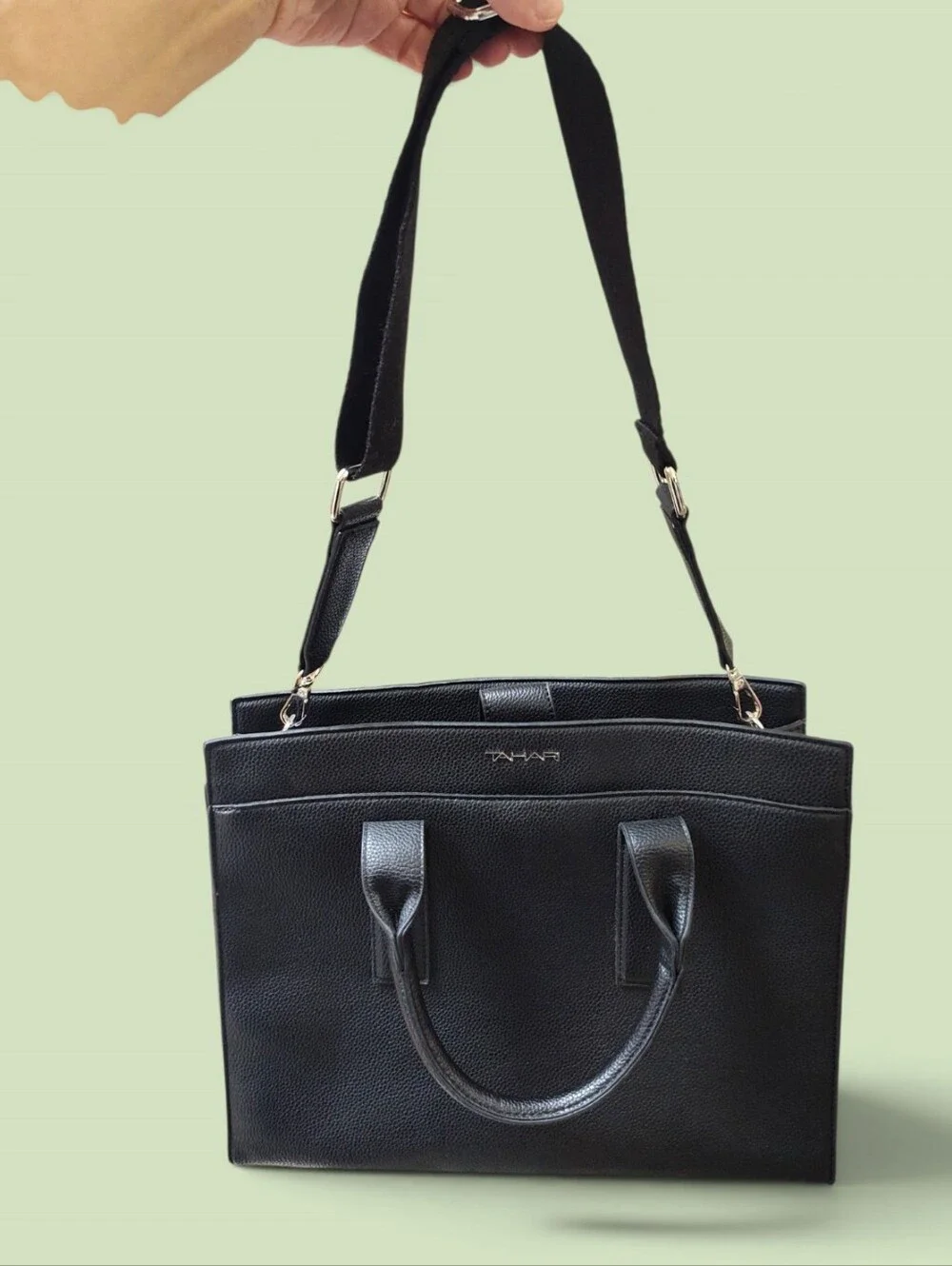 NWOT Tahari Black Pebble Faux Leather Briefcase Tote